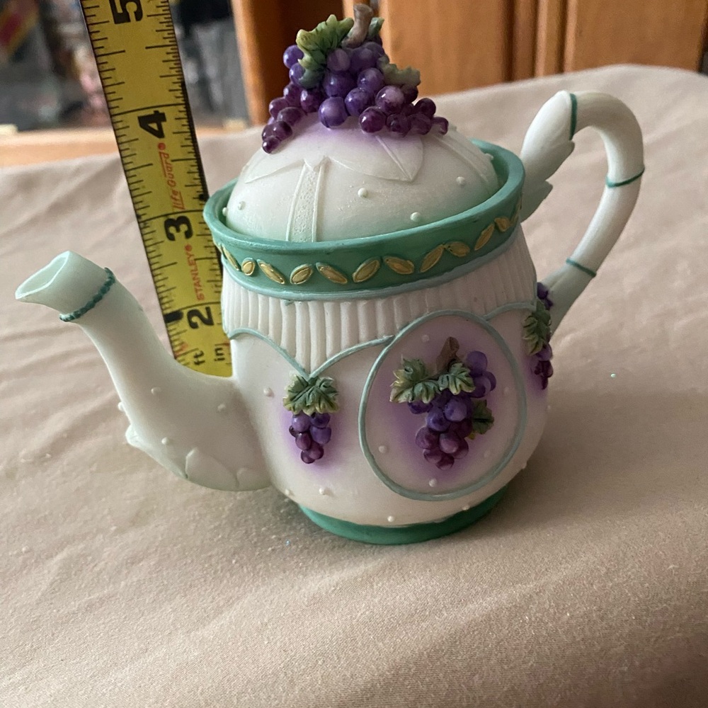 Vintage-Decorative Hand Painted Teapot with Grape Design